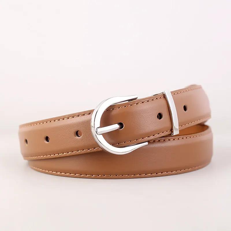 Silver Buckle Leather Belt by Trendsi