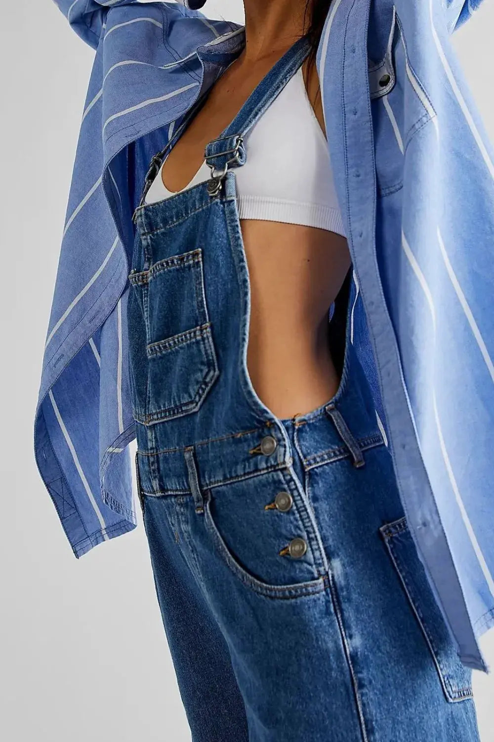 Wide Strap Square Neck Denim Overalls by Partner Labels