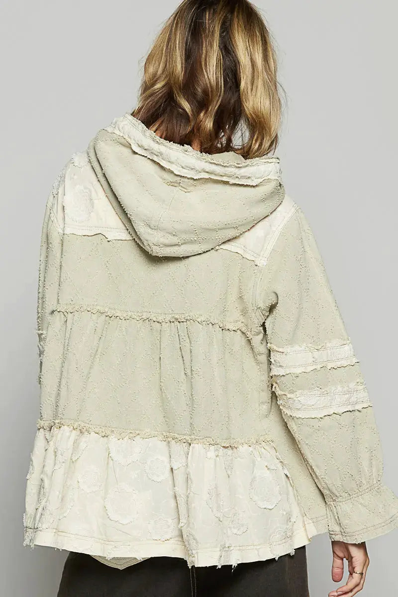 POL Raw Hem Color Block Hooded Jacket by POL