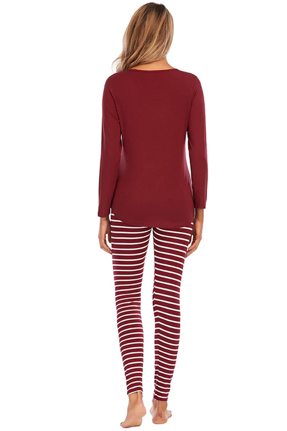 Graphic Round Neck Top and Striped Pants Set by Partner Label