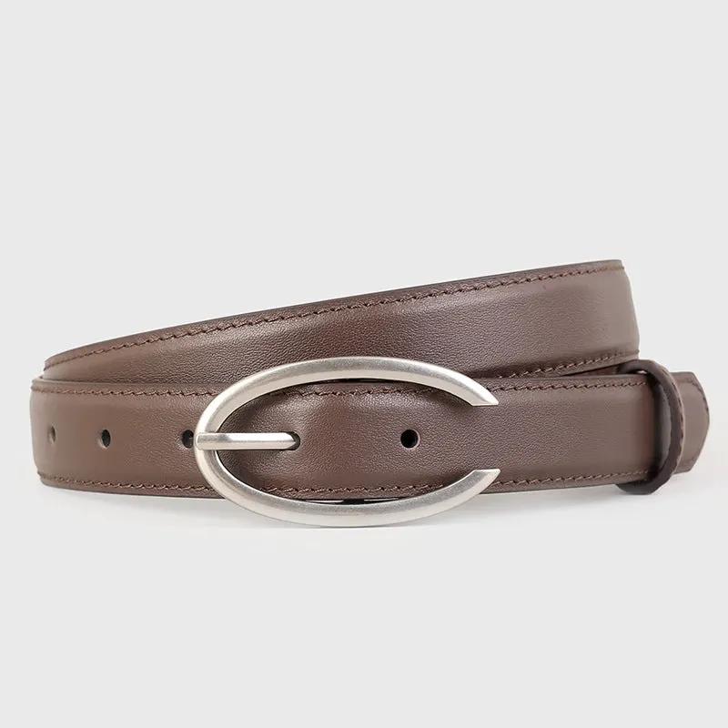 Oval Buckle Leather Belt by Trendsi