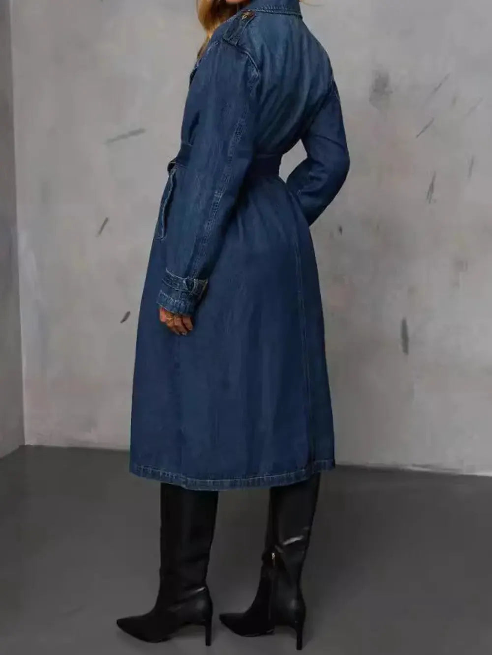 Button Up Long Sleeve Longline Denim Jacket by Partner Label