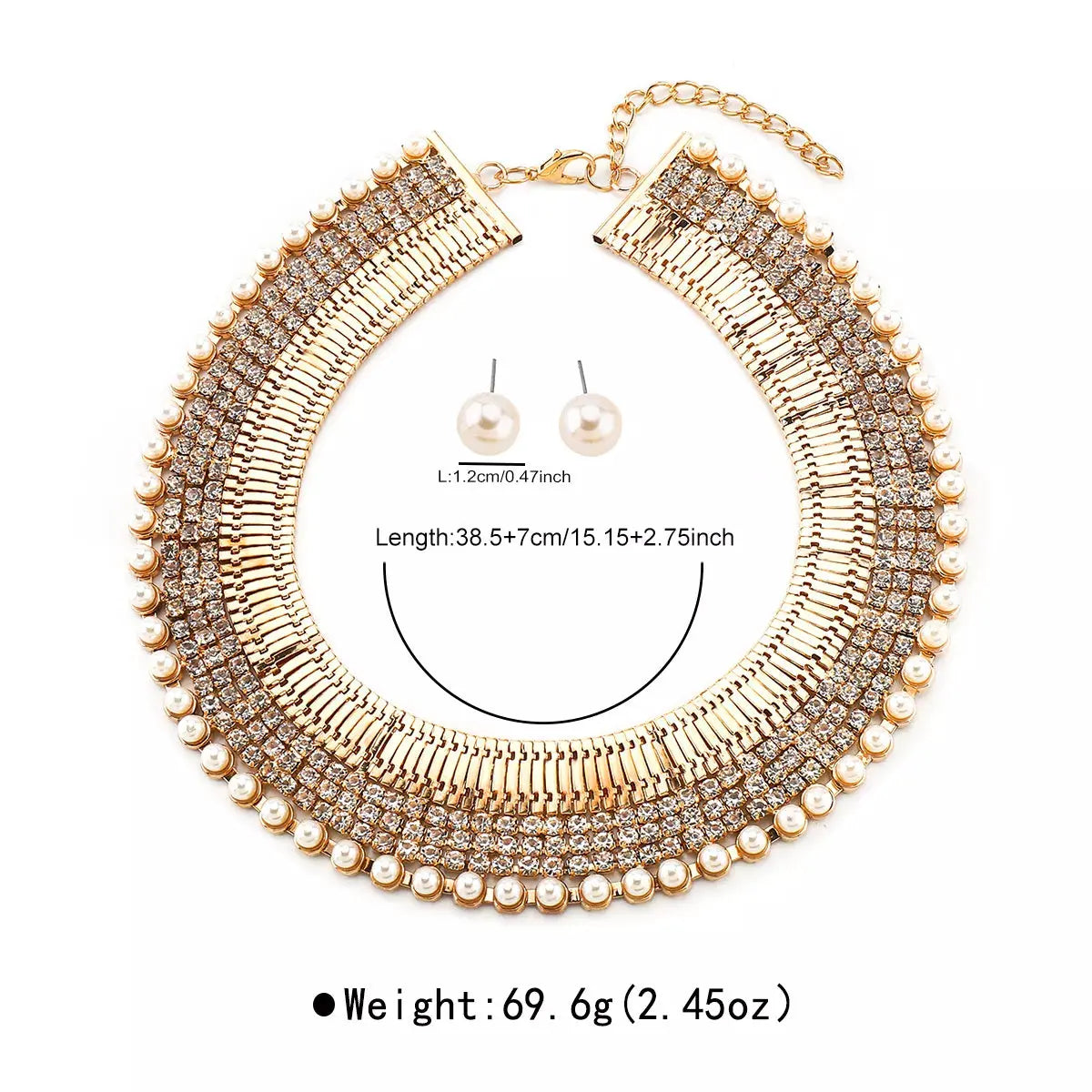 18K Gold-Plated Pearl Earrings and Necklace Jewelry Set by Partner Label
