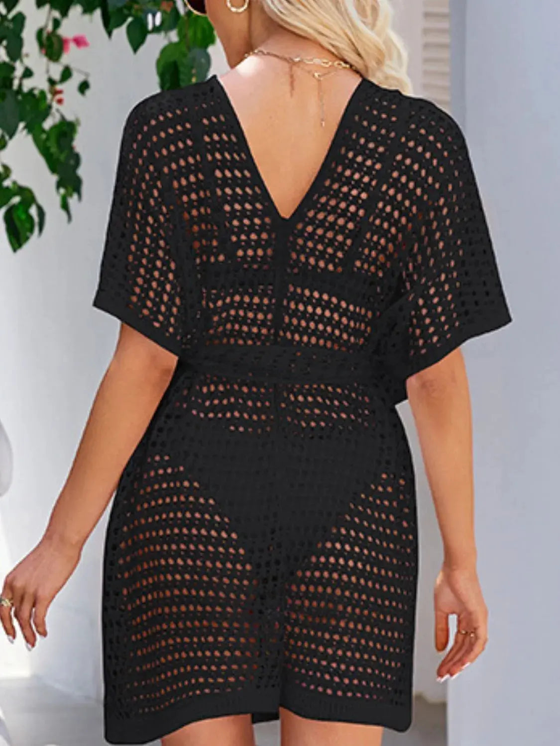 Open Front Tied Openwork Cover-Up by Partner Labels