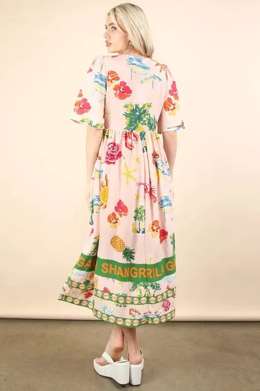 VERY J Button Down Printed Midi Dress by Very J