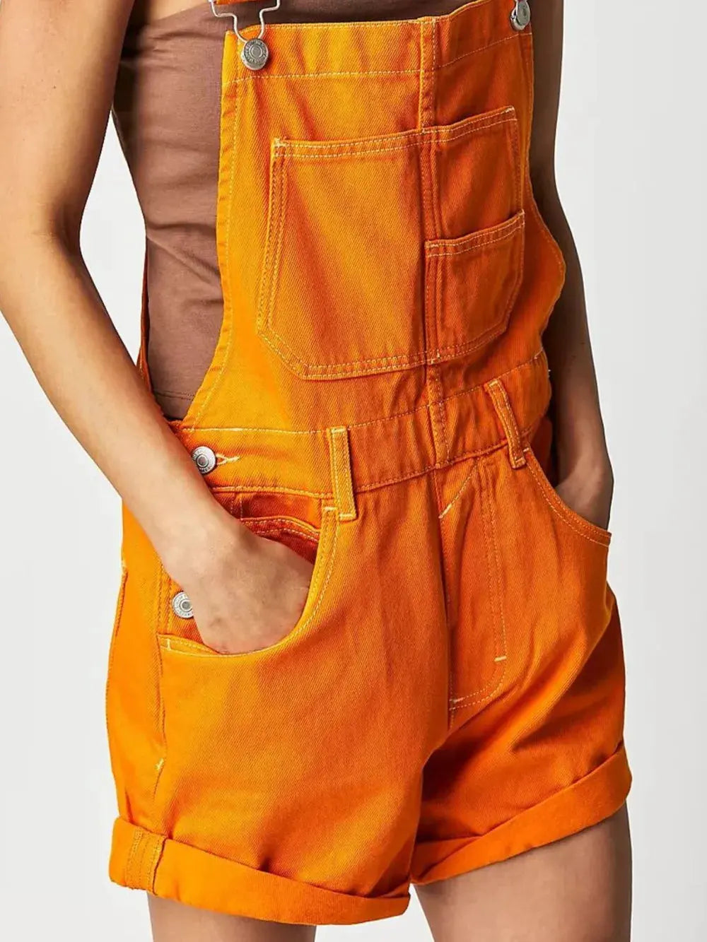 Square Neck Wide Strap Denim Overalls by Partner Labels