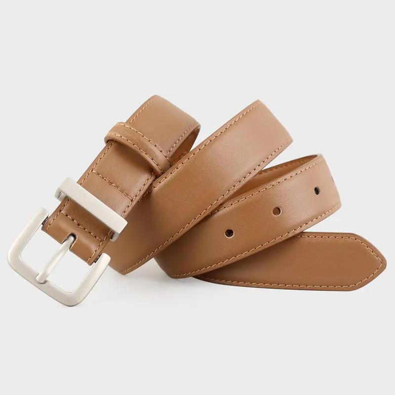 Classic Leather Belt with Silver Buckle by Trendsi