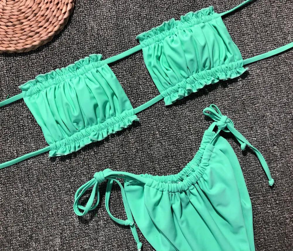 Frill Trim Ruched Bikini Set by Partner Label