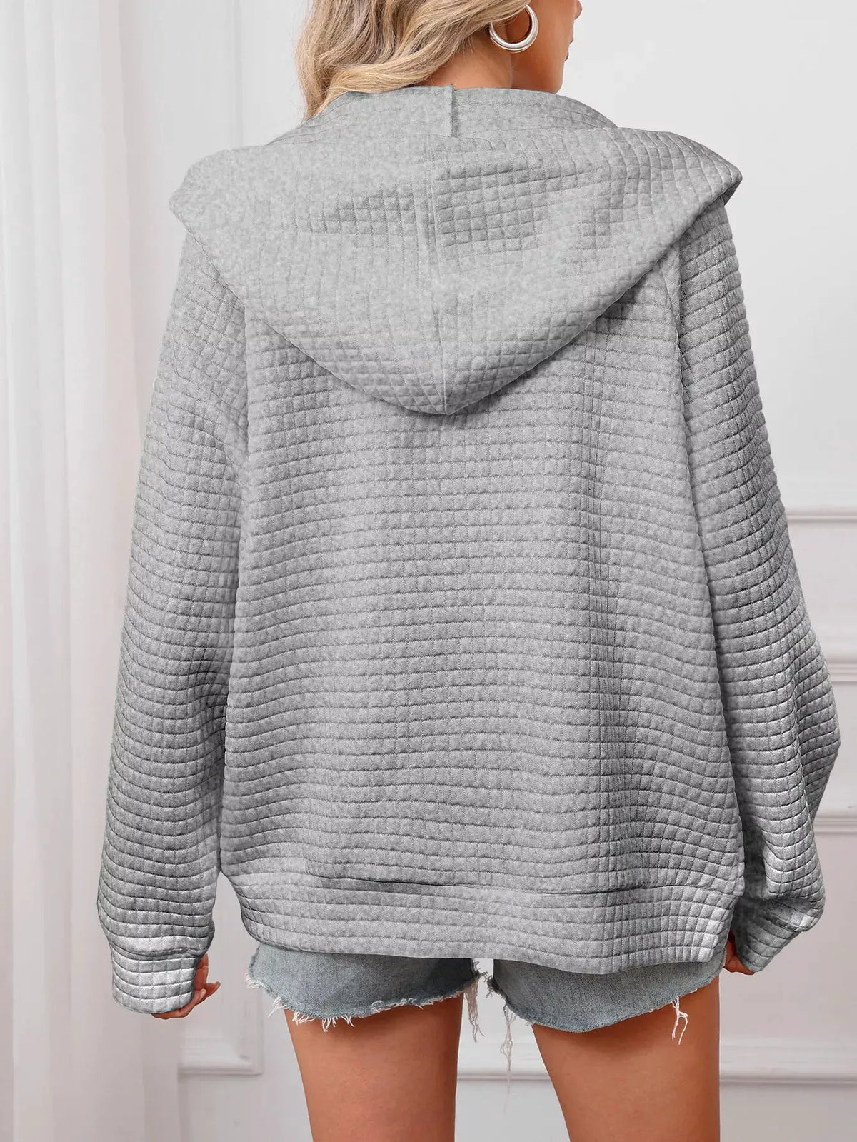 Full Size Textured Quilted Zip-Up Hooded Jacket Plus Size by Partner Label