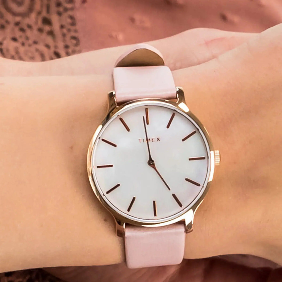 Timex Women's Pink Leather Watch, Mother Of Pearl Dial | Tw2t35300 by TIMEX
