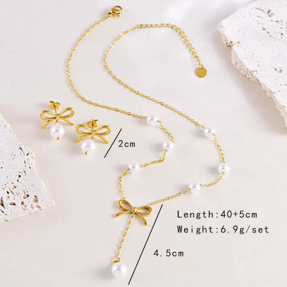 18K Gold-Plated Bowknot Pearl Jewelry Set by Partner Label