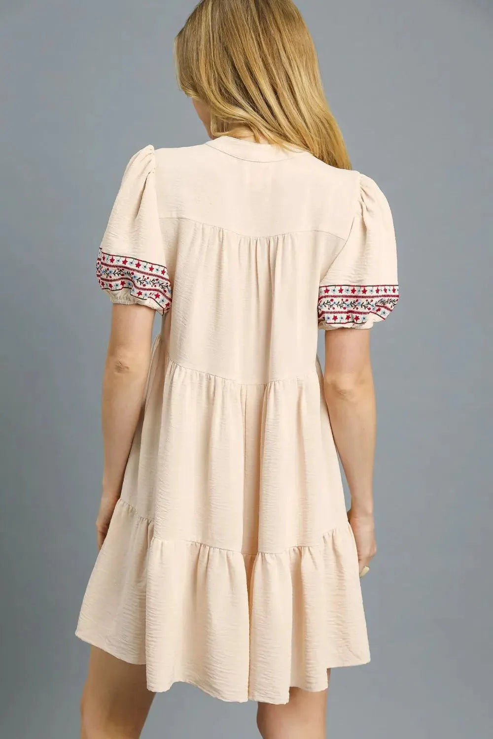 Umgee Floral Trim Puff Sleeve Mini Dress by Umgee USA