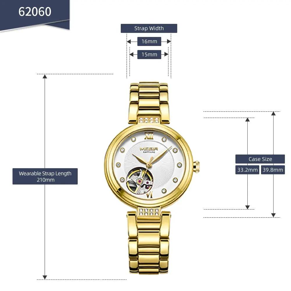 MEGIR Luxury Stainless Steel Gold Women Bracelet Watch Large Dial Automatic Mechanical Wrist Watches Ladies Business Watch Clock 62060 by MEGIR WATCH GROUP
