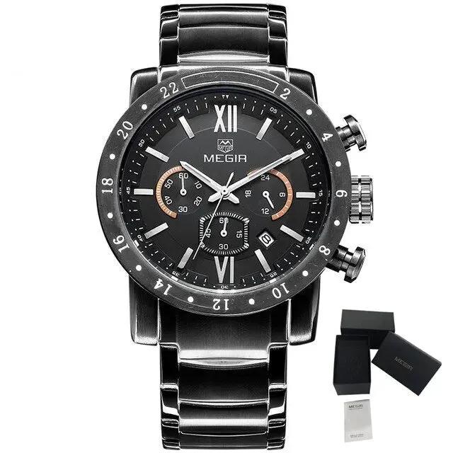 MEGIR Luxury Men's Business Watches Chronograph Waterproof Stainless Steel Quartz Watch Calendar Male Clock Reloj Hombre 3008 by MEGIR WATCH GROUP