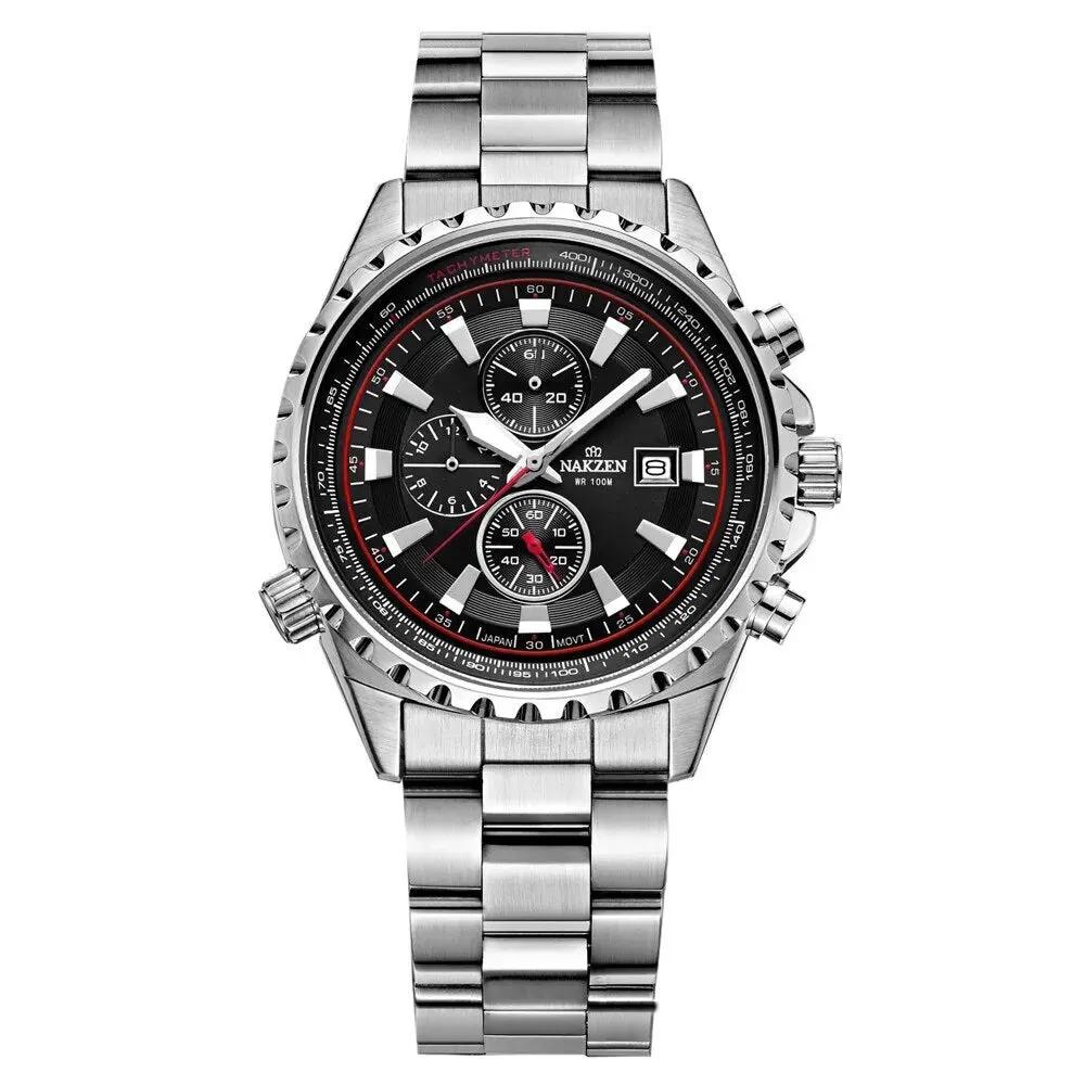 NAKZEN Business Men Multifunction Quartz Watch Man Sports Stainless Steel Watches Waterproof 10Bar WirstWatch Relogio Masculino 5043 by MEGIR WATCH GROUP
