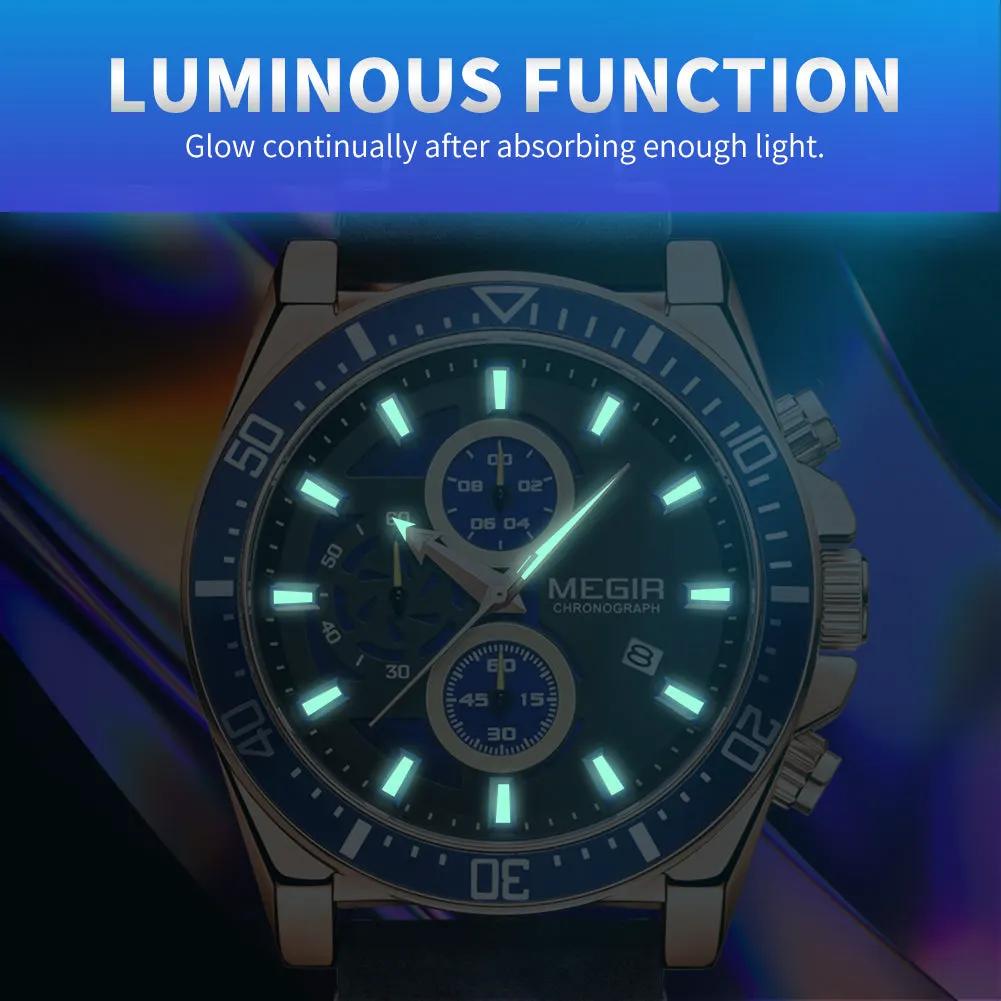 MEGIR Fashion Watches for Men Leather Strap Sport Military Wristwatch Man Quartz Watch Waterproof Chronograph with Calendar 2132 by MEGIR WATCH GROUP