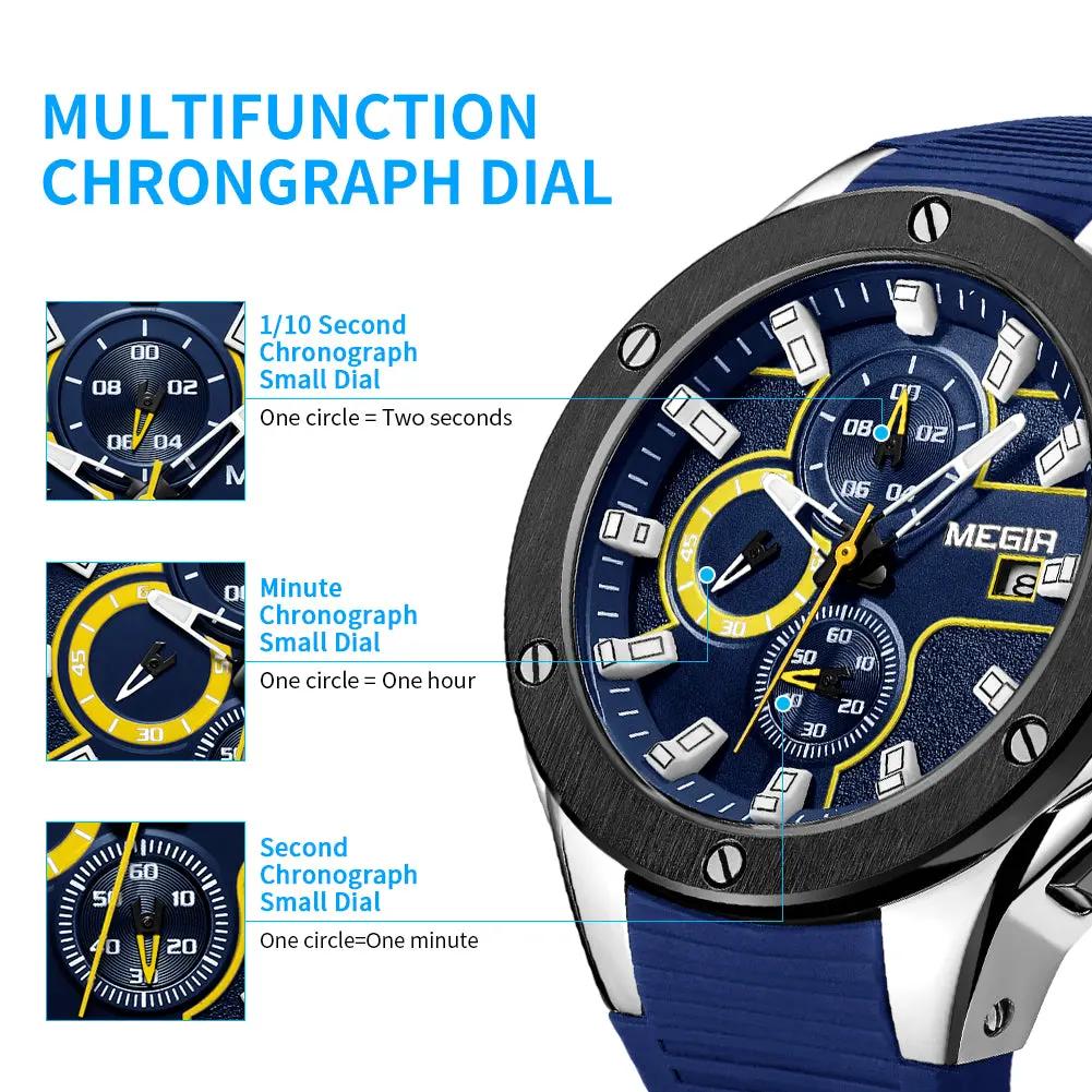 MEGIR Men Sport Military Watch Luxury Luminous Waterproof Chronograph Quartz Wristwatch Date Clock Relogio Masculino 2053 by MEGIR WATCH GROUP
