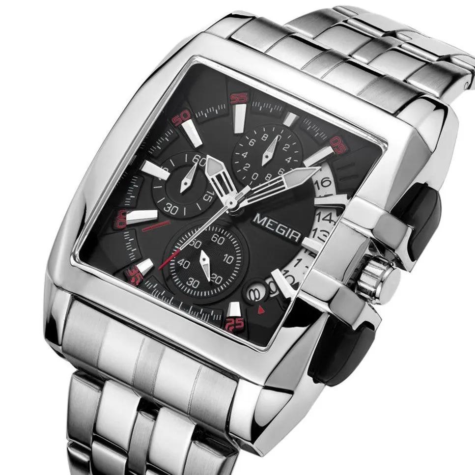 MEGIR Original Luxury Men Watch Stainless Steel Bracelet Quartz Military Wristwatch Business Watches Chronograph Big Dial Relogio Masculino 2018 by MEGIR WATCH GROUP