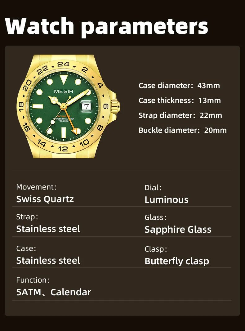 MEGIR Original Luxury Men Analogue Quartz Watch Luminous 5ATM Waterproof Business WristWatch Stainless Steel Clock Montre Homme 8404 by MEGIR WATCH GROUP