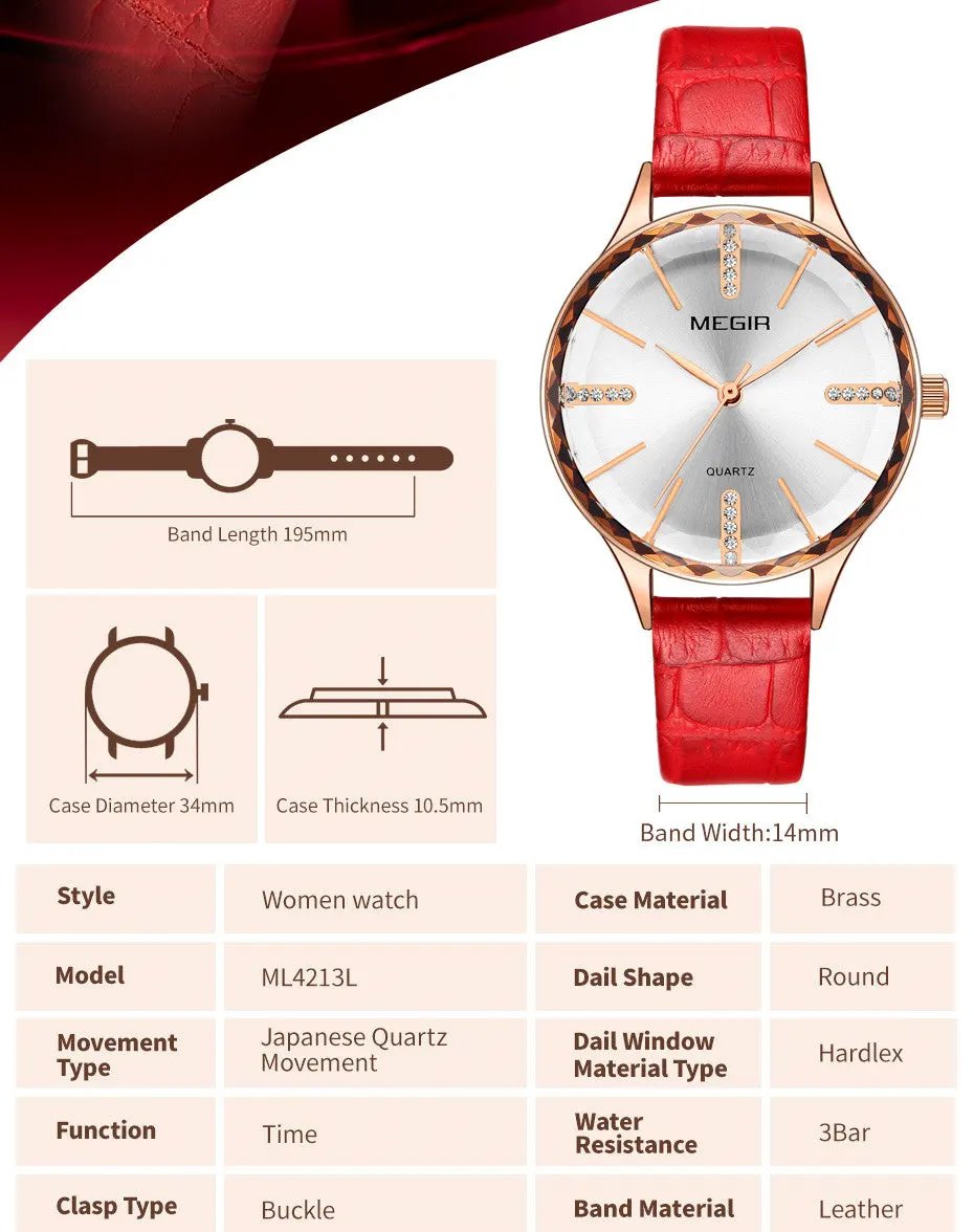 MEGIR Luxury Woman Wristwatch Elegant Waterproof Leather Strap Female Quartz Watches Dress Diamond Wrist Watch for Ladies Gift 4213 by MEGIR WATCH GROUP
