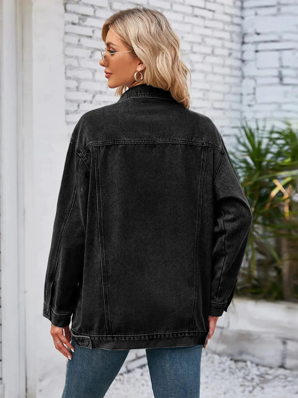 Button Up Long Sleeve Denim Jacket by Partner Label
