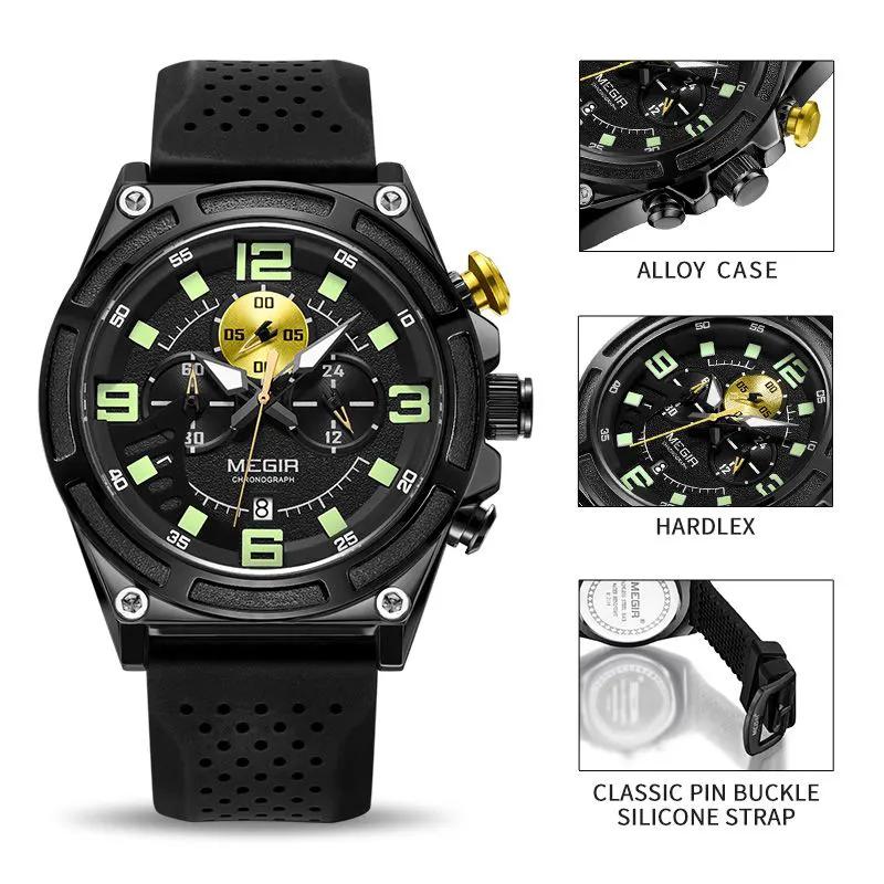 MEGIR Chronograph Luxury Military Sport Watches for Men Waterproof Calendar Silicone Man Quartz Wristwatch Reloj Hombre 2116 by MEGIR WATCH GROUP