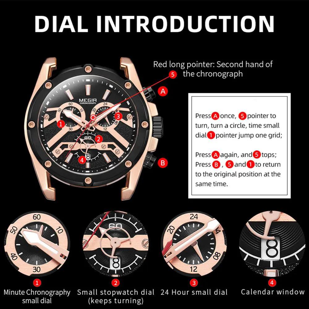 MEGIR Watches for Men Leather Strap Sport Wristwatch Male Clock Waterproof Luminous Quartz Chronograph 24-hour Reloj Hombre 2120 by MEGIR WATCH GROUP