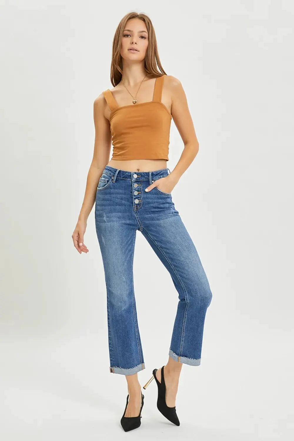 RISEN Full Size Button Fly Cropped Bootcut Jeans by RISEN