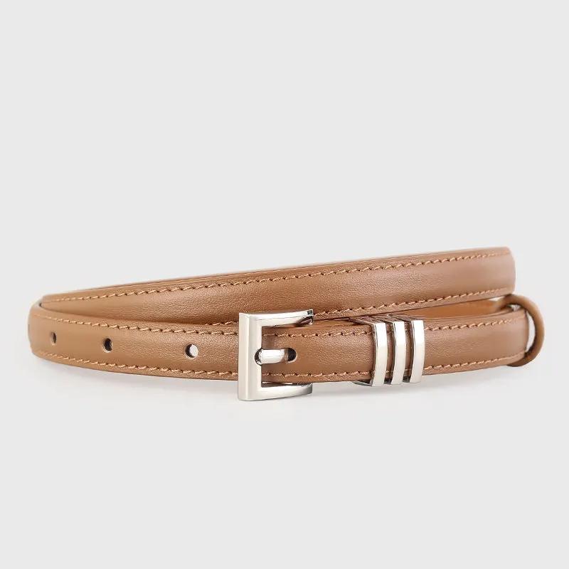 Skinny Leather Belt with Silver Buckle by Trendsi
