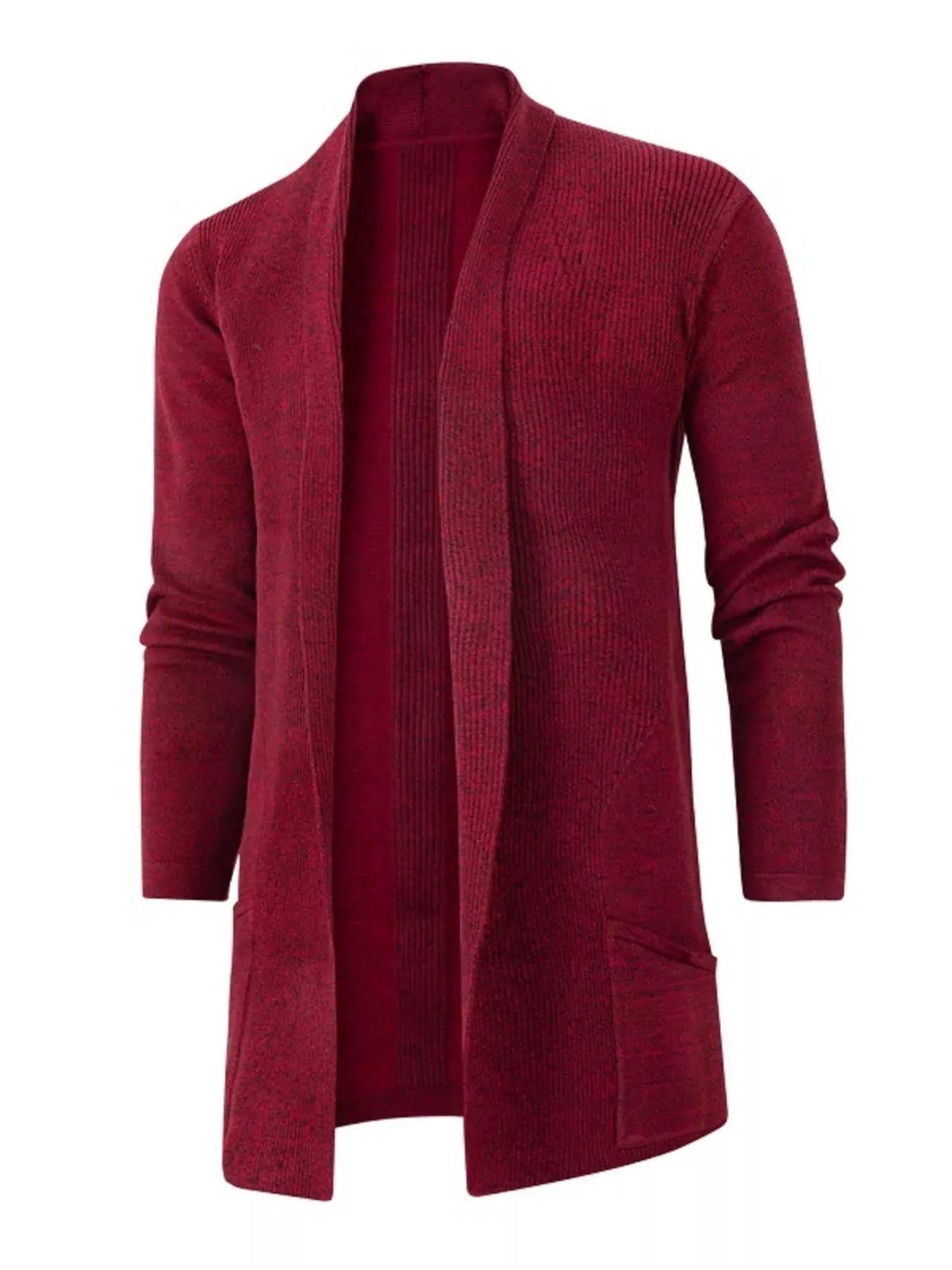 Men's Plus Size Heathered Open Front Longline Knit Cardigan with Pockets by Trendsi