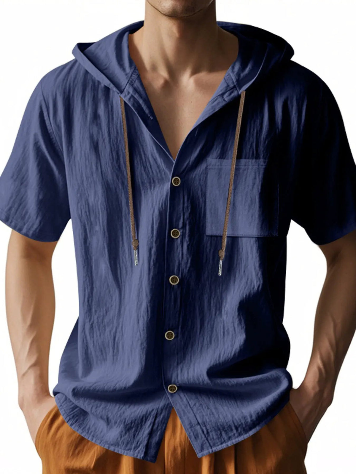 Men's Full Size Casual Hooded Short-Sleeve Shirt Plus Size by Trendsi