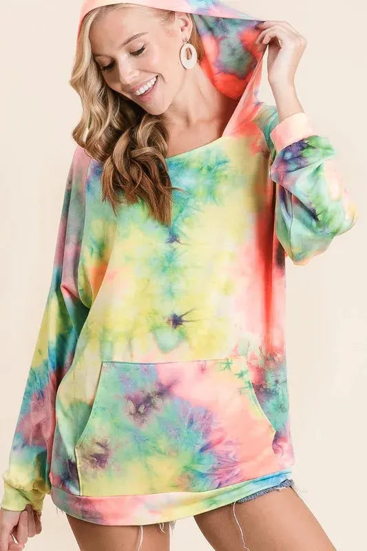 BiBi Tie Dye Terry Hoodie with Kangaroo Pocket by BiBi