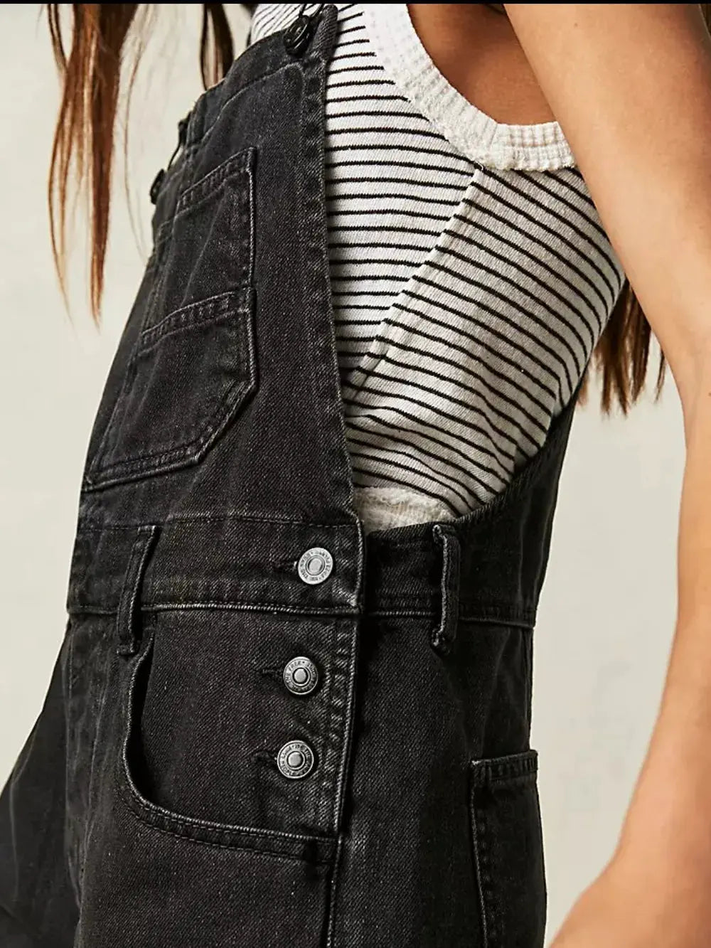 Square Neck Wide Strap Denim Overalls by Partner Labels