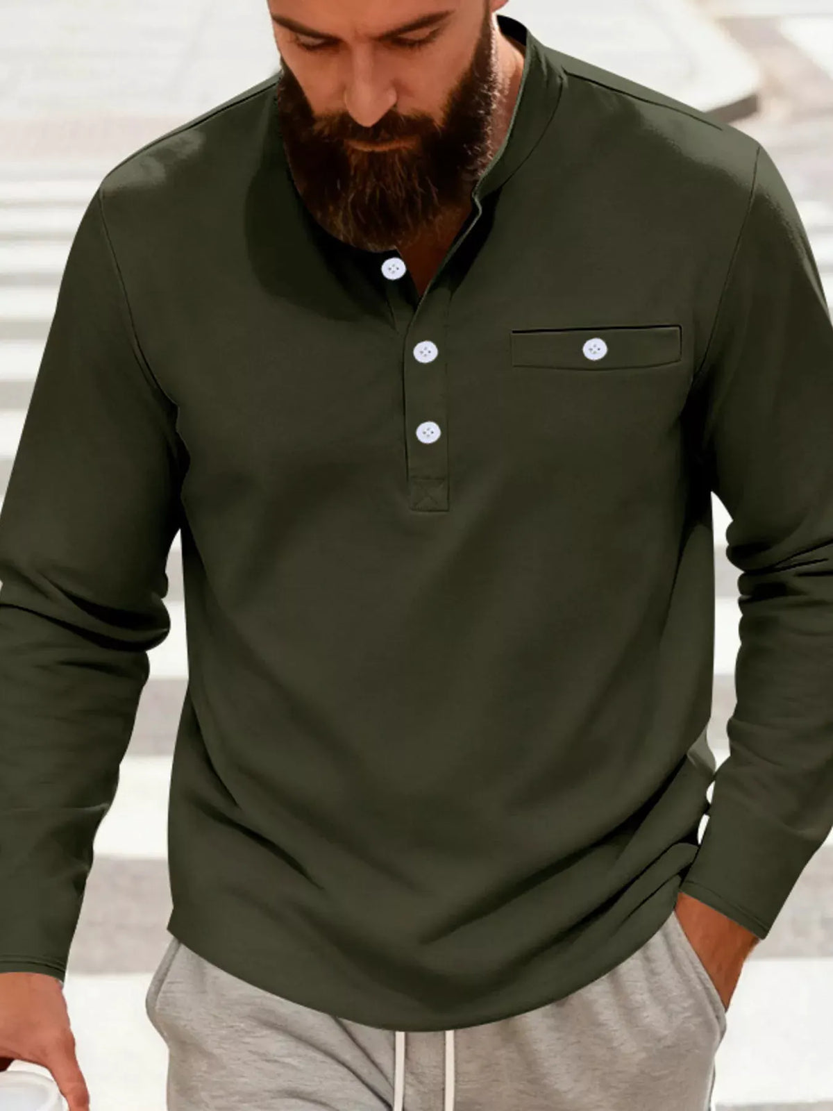 Men's Full Size Button Detail Long Sleeve Shirt Plus Size by Trendsi