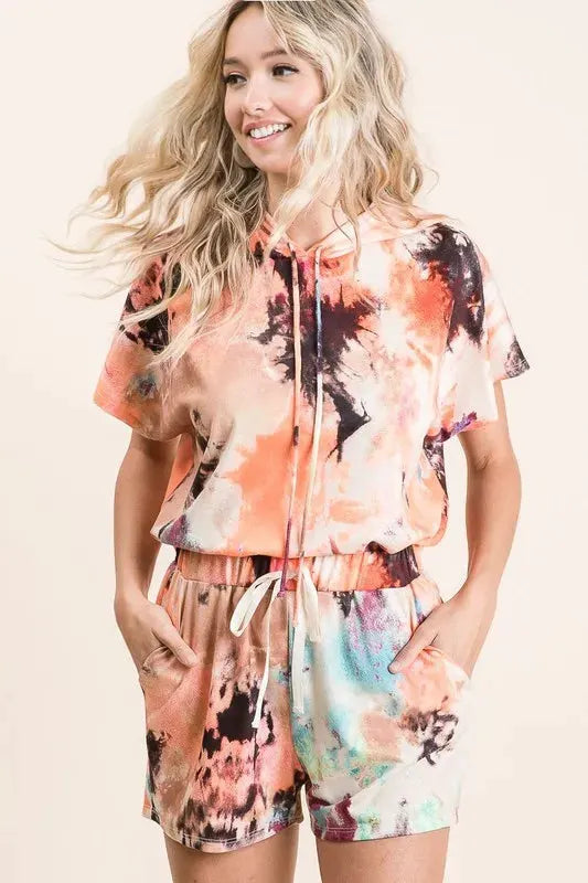 BiBi Tie Dye Terry Hoodie With Drawstring by BiBi