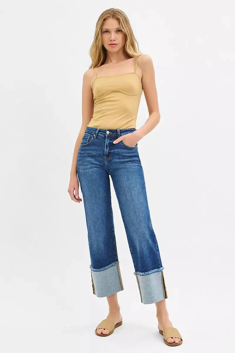 RISEN Full Size Mid Rise Crop Wide Wide Cuffed Jeans Plus Size by RISEN