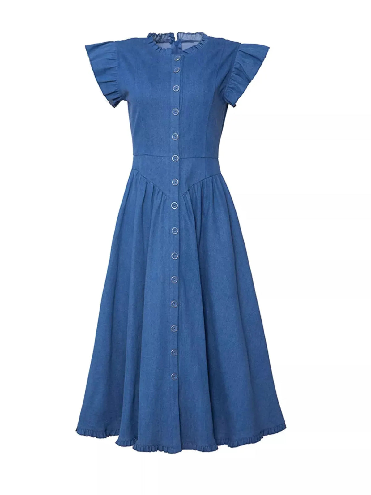 Ruffled Cap Sleeve Denim Dress by Partner Label