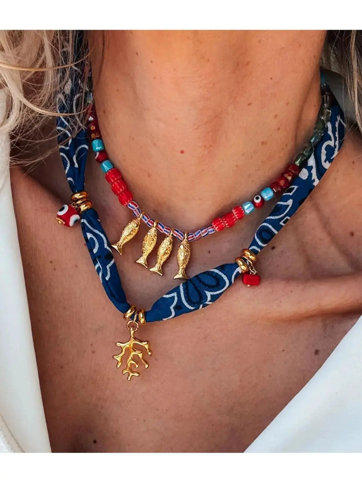 2-Piece Coral and Fish Pendant Necklace by Partner Label