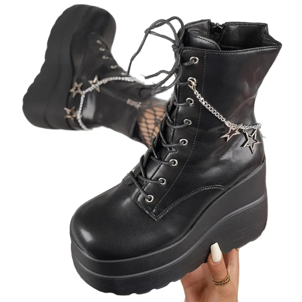 Lace Up Platform Wedge Boots by Partner Label