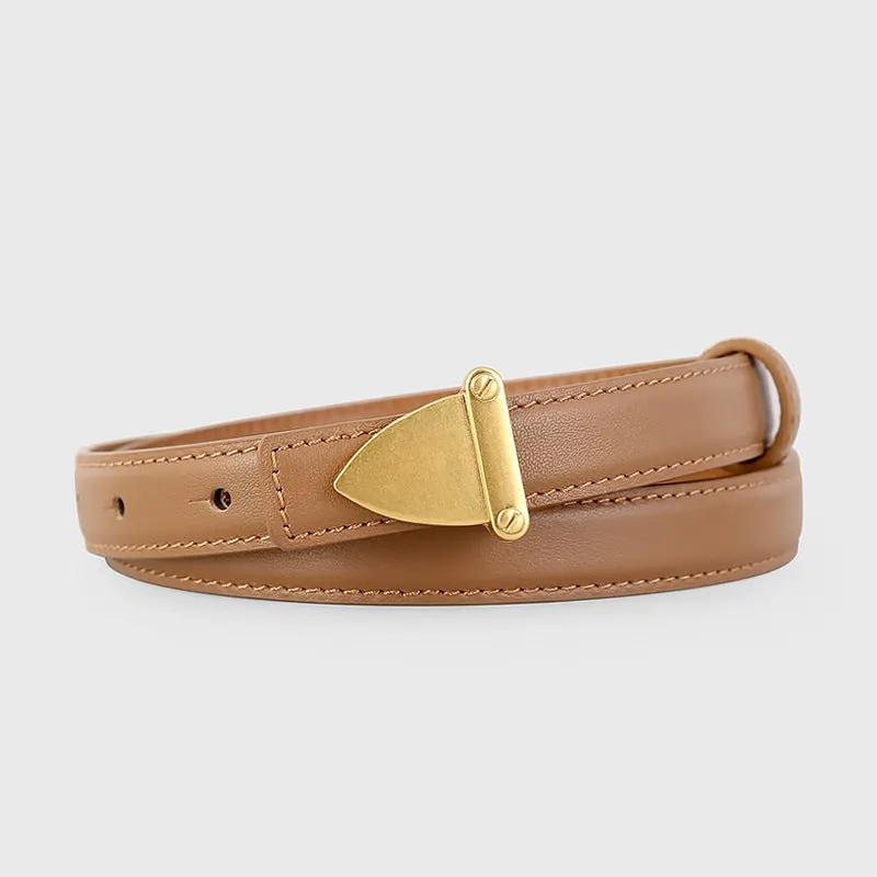 Leather Belt with Golden Buckle by Trendsi