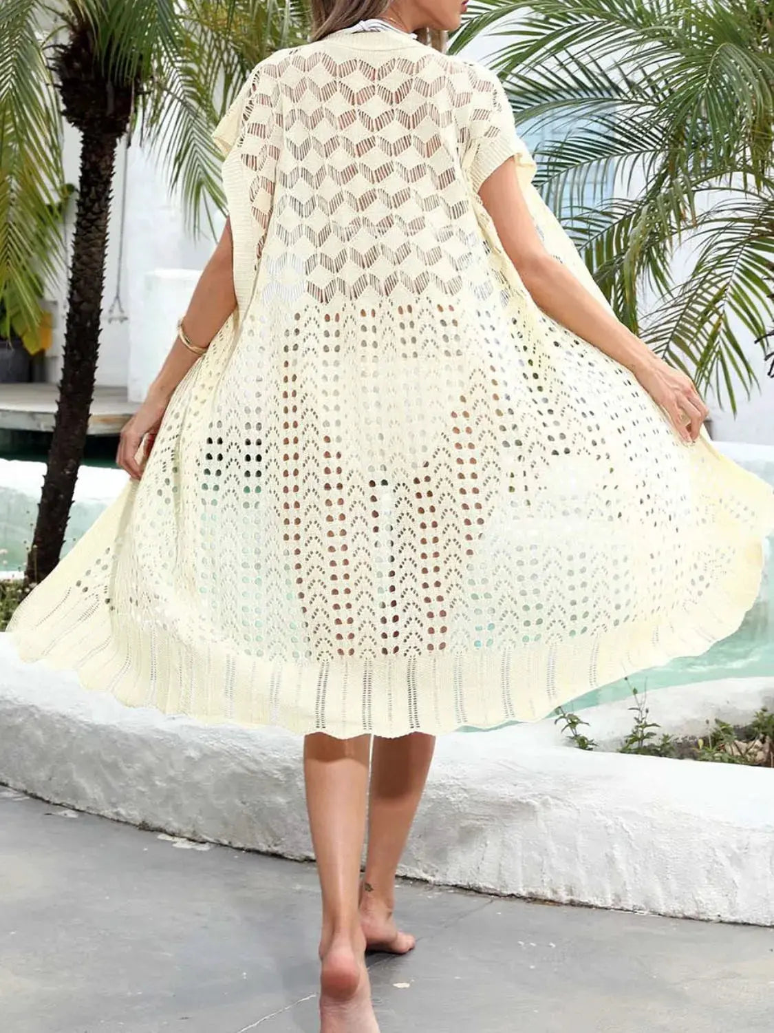 Open Front Short Sleeve Openwork Cover-Up by Partner Labels