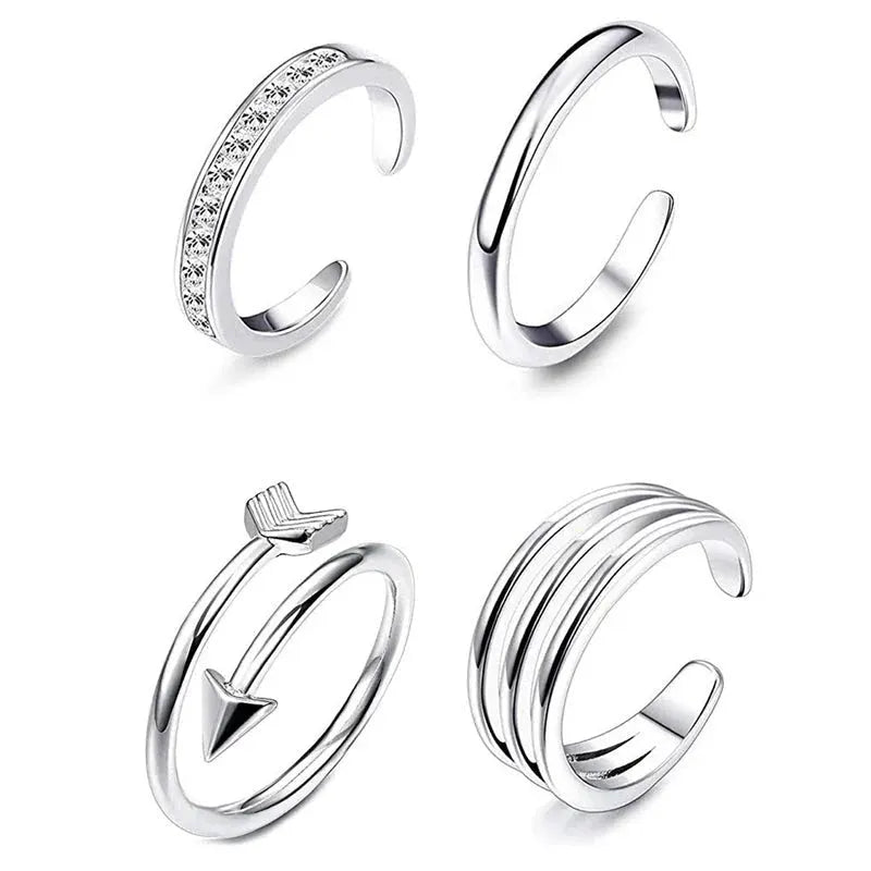 4Pcs Simple Alloy Crystal Foot Ring Adjustable Opening Toe Ring For Women Girl Summer Beach Vacation Jewelry Finger Ring by Maiden-Art