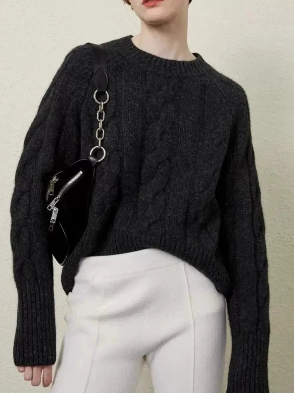 European autumn and winter cashmere sweater women's crewneck twist sweater loose cover to wear pure wool knitted bottom thick by Vimost Shop