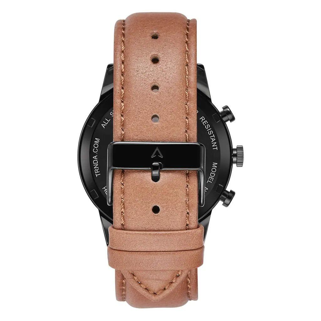 Trnda Men's Stainless Steel Watch, Black & Tan | Trnda-43mm by TRNDA