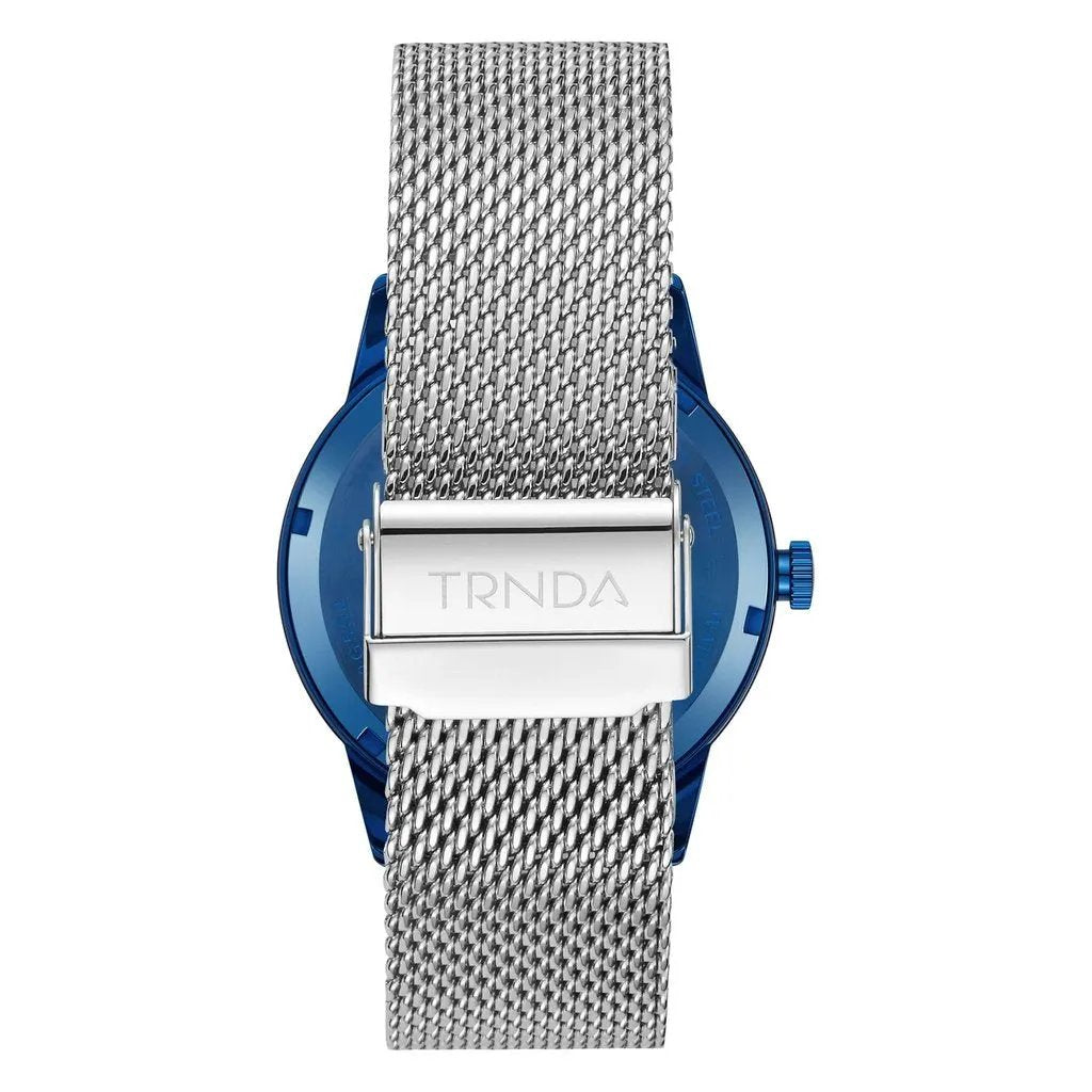 Trnda Men's Stainless Steel Blue Watch, Silver Mesh Band | Trnda-Bl43 by TRNDA