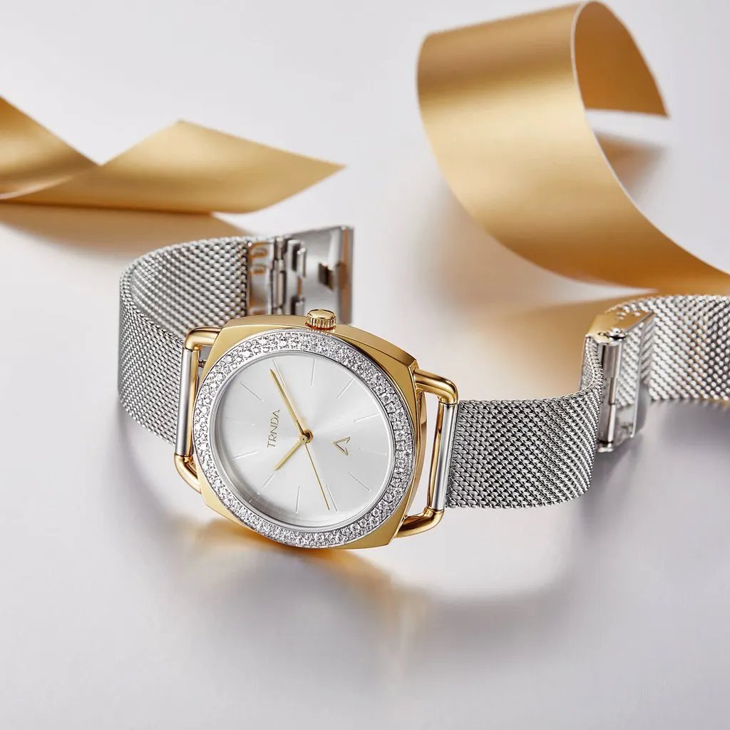Trnda Women's Stainless Steel Gold Watch, Silver Dial | Trnda-W35.8 by TRNDA
