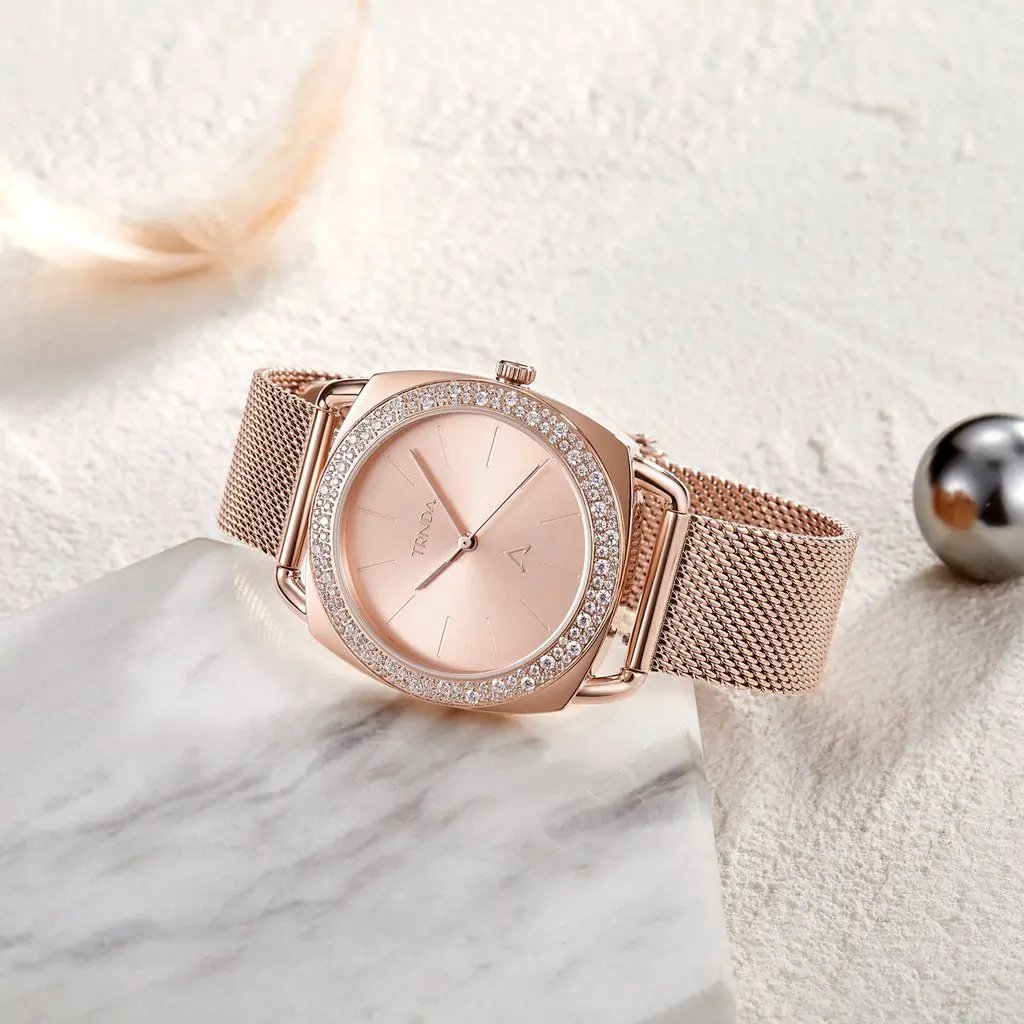 Trnda Women's Rose Gold Stainless Steel Watch, Mesh Band | Trn-358 by TRNDA