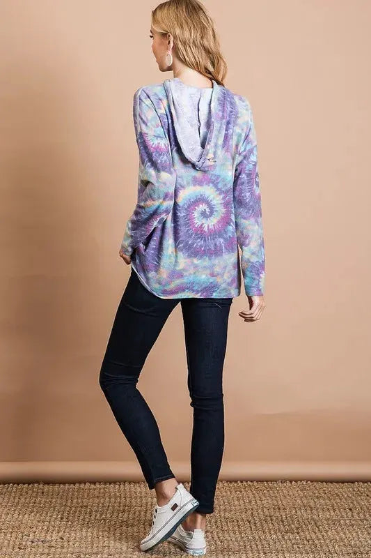 BiBi Brushed Circular Tie Dye Print Terry Hoodie by BiBi