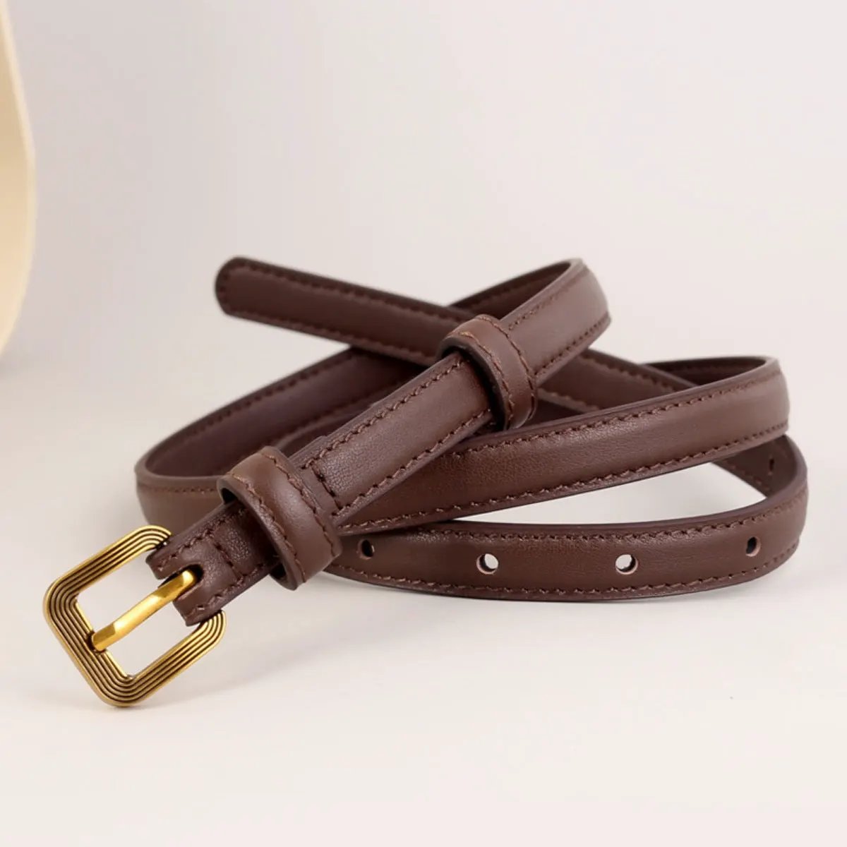 Leather Skinny Belt with Buckle by Trendsi
