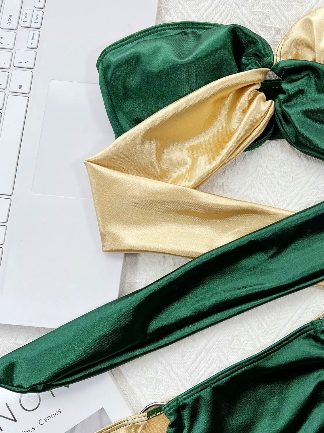 Two-Tone Ring Detail Tied Bikini Set by Partner Label